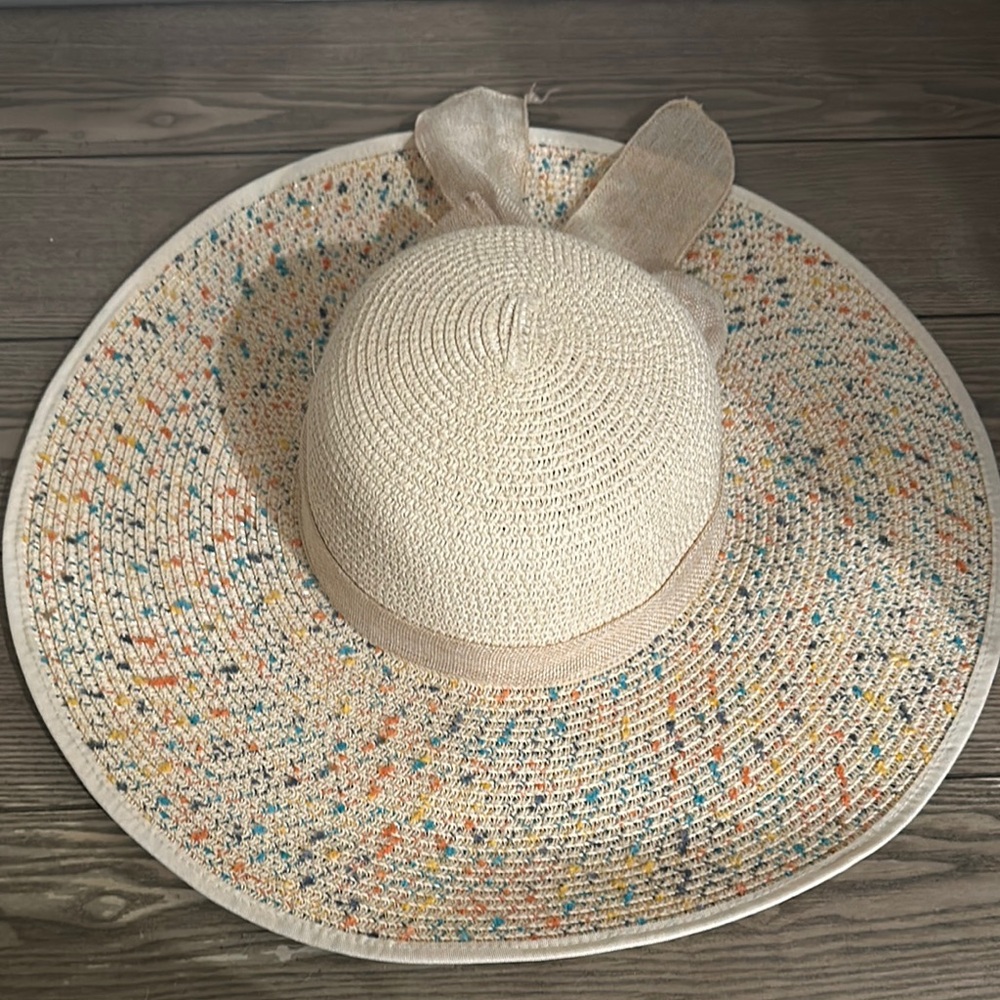 Women Cream and Multicolor Sun Hat